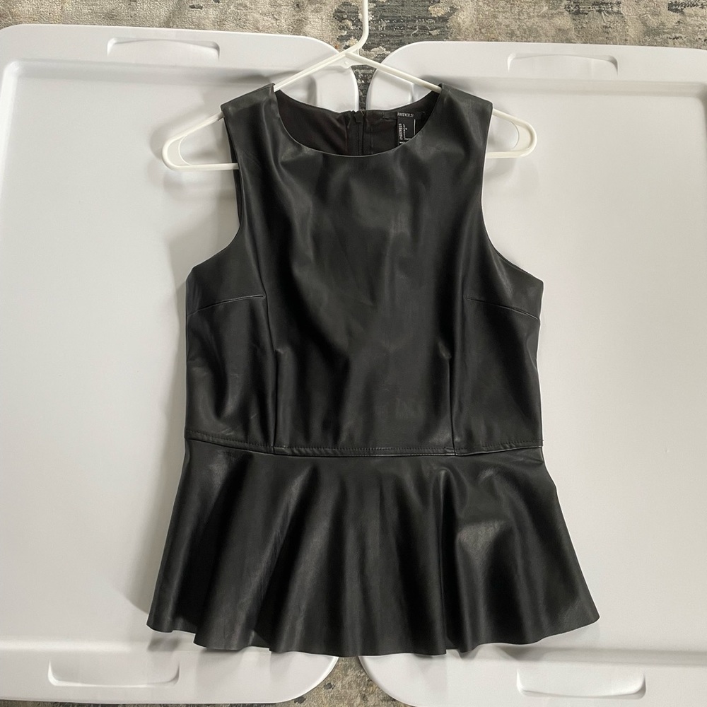 Faux leather peplum style top